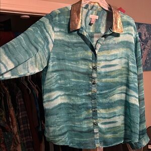 Chico's Teal and Gold Blouse